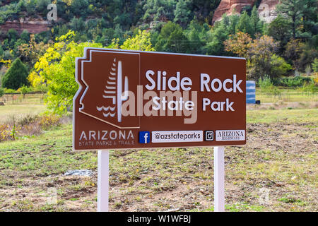 Slide Rock State Park sign in Sedona Arizona - November 4 2019 Stock Photo