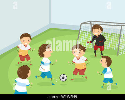 Illustration of Stickman Kids Boys Playing Indoor Football Stock Photo
