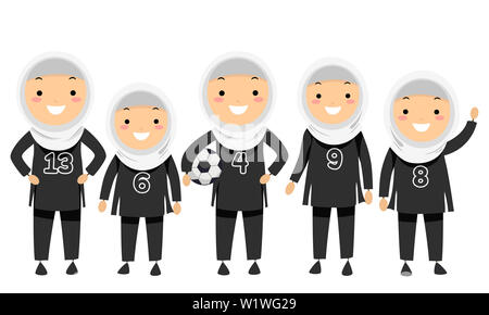 Illustration of Stickman Kids Girls Wearing Football Team Uniform Stock Photo