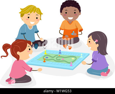 kids playing board game clipart