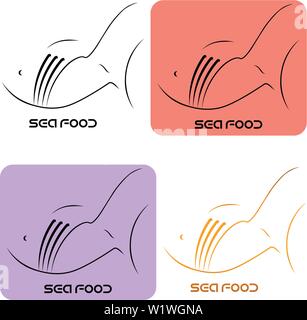 seafood logo fish and fork using negative space Stock Vector
