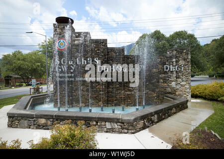 welcome sign to the cherokee indian reservation Cherokee indian tribal land, north carolina, usa Stock Photo