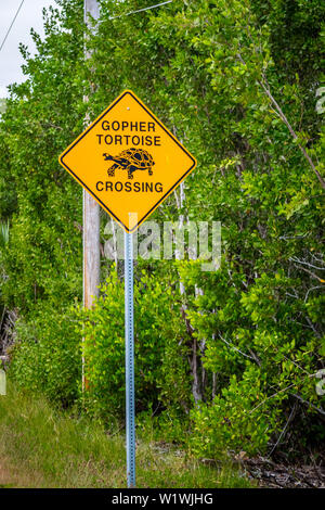 Sanibel Island, FL, USA - Nov 18, 2018: A gopher tortoise crossing signboard Stock Photo