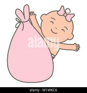 cute little baby girl in bag character vector illustration design Stock Vector