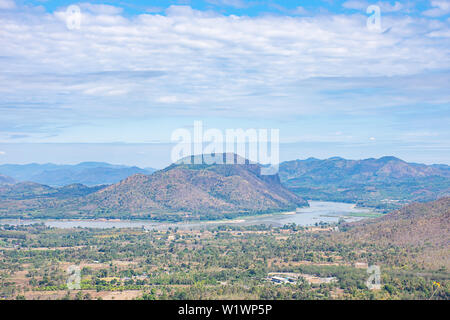 The beauty of the Mekong River and the mountains at  Phu Thok , Loei in Thailand. Stock Photo