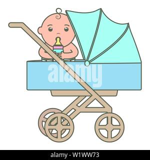 cute little baby boy with cart vector illustration design Stock Vector