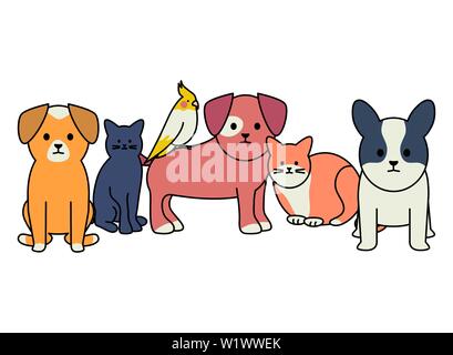 cute group of mascots adorables characters vector illustration design Stock Vector