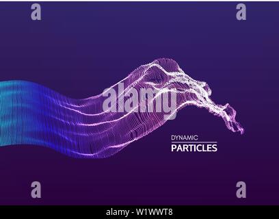 Array with dynamic emitted particles. Water splash imitation. Abstract background. Vector illustration. Stock Vector