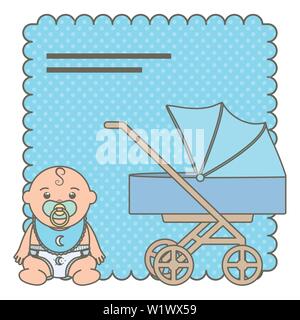 cute little baby boy with cart vector illustration design Stock Vector