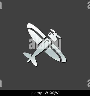 Vintage airplane icon in metallic grey color style. Stock Vector