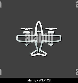 Vintage airplane icon in metallic grey color style. Double propeller bomber Stock Vector