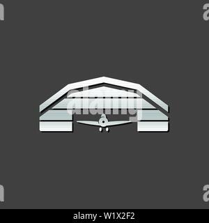 Airplane hangar icon in metallic grey color style. Aviation maintenance building Stock Vector
