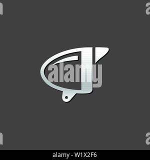 Bicycle head lamp icon in metallic grey color style. Cycling sport lighting Stock Vector