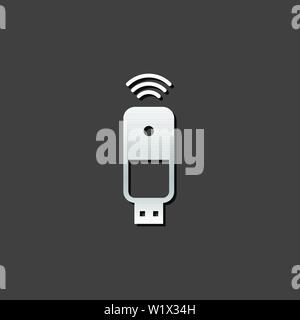 Modem icon in metallic grey color style. Internet connection wireless Stock Vector