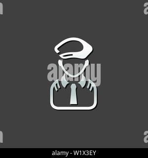 Pilot avatar icon in metallic grey color style. People aviation airplane Stock Vector