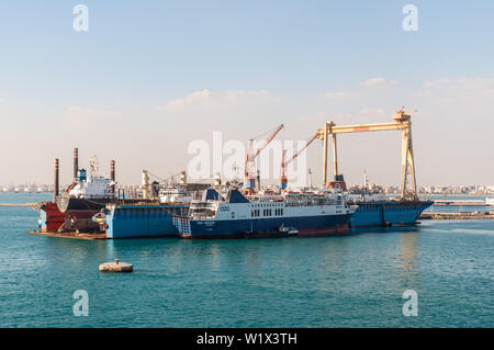 Port Tewfik, Egypt - November 5, 2017: Dry dock at the Port Tewfik in the suburbs of Suez. The Suez Port is an Egyptian port located at the southern b Stock Photo