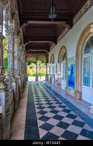 Carved marble columns, Santa Cruz do Bucaco Palace Hotel, Bussaco National Forest, Mealhada, Beira Litoral, Portugal Stock Photo