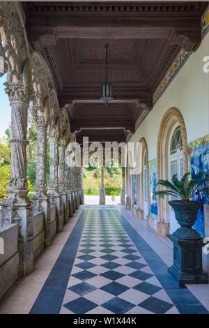 Carved marble columns, Santa Cruz do Bucaco Palace Hotel, Bussaco National Forest, Mealhada, Beira Litoral, Portugal Stock Photo