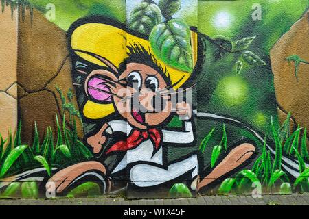 Speedy Gonzales and buggs bunny CARTOONS wall drawing Stock Photo