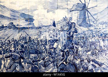 Azulejos, Battle scenes, Santa Cruz do Bucaco Palace Hotel, Bussaco National Forest, Mealhada, Beira Litoral, Portugal Stock Photo