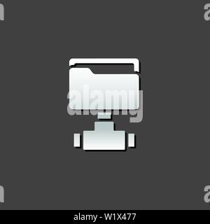 Shared folder icon in metallic grey color style. Computer network, file sharing Stock Vector