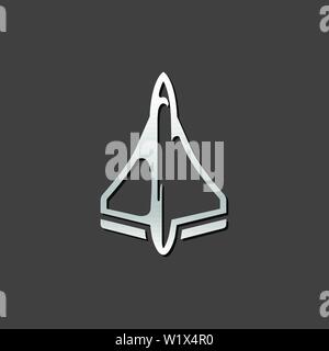 Supersonic airplane icon in metallic grey color style. Aircraft speed passenger Stock Vector