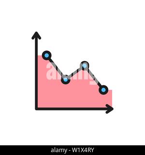 Down graph, analyzing chart patterns flat color icon. Stock Vector