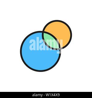 Pie chart, intersecting circles, venn diagram flat color icon. Stock Vector