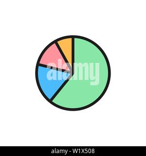 Pie chart, graphs in segments flat color icon. Stock Vector