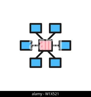 Connections, hierarchy flat color icon. Isolated on white background Stock Vector