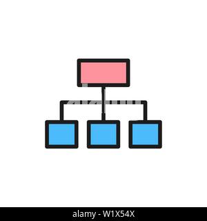 Vector hierarchical graph structure flat color icon. Stock Vector