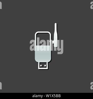 Wireless receiver icon in metallic grey color style.Internet connection router Stock Vector