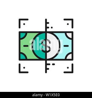 Vector verification money, check cash flat color line icon. Stock Vector