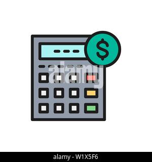 Vector calculator, bookkeeping, accounting, economy flat color line icon. Stock Vector
