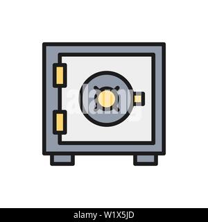 Vector bank safe, money deposit, security box, strongbox flat color line icon. Stock Vector
