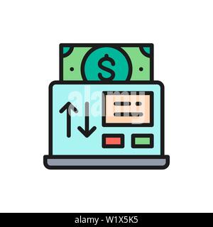 Vector online payment, mobile banking flat color line icon. Stock Vector