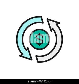 Vector currency exchange, convert, cash back, quick loan flat color line icon. Stock Vector
