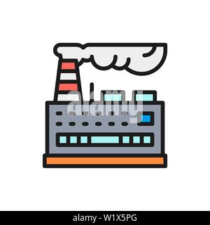 Vector industrial building factory, power plant flat color line icon. Stock Vector