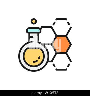 Vector chemical flask, test tube flat color line icon. Stock Vector