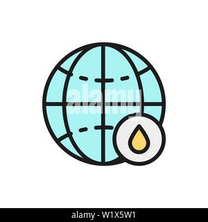 Vector world with drop flat color line icon. Stock Vector