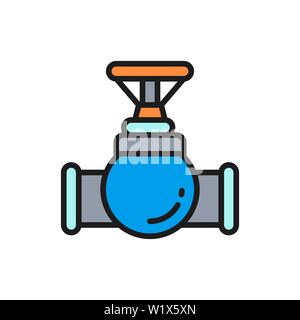 Vector valve, tap, pipe connector flat color line icon. Stock Vector