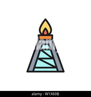 Vector oil rig, fuel platform, pumping station flat color line icon. Stock Vector