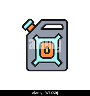 Vector oil gallon, gasoline canister, petrol jerrican flat color line icon. Stock Vector