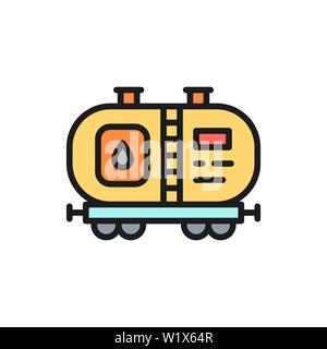 Vector oil tank, petroleum wagon with fuel, gasoline flat color line icon. Stock Vector