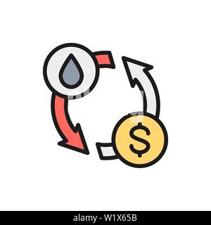 Vector oil exchange, water transfer, convert flat color line icon. Stock Vector