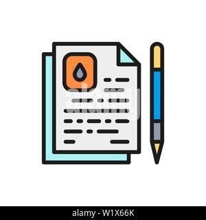 Vector oil contract, water agreement flat color line icon. Stock Vector