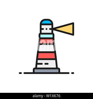 Vector lighthouse, beacon, navigation, seamark flat color line icon. Stock Vector