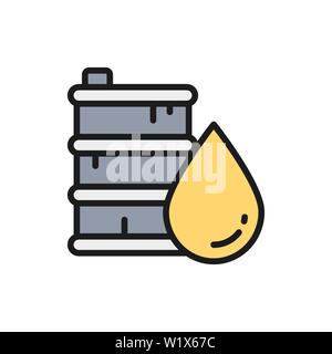 Vector barrel oil flat color line icon. Stock Vector