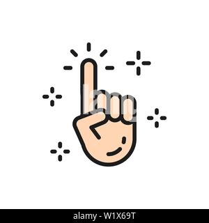 Vector forefinger, clean hand, cursor, click flat color line icon. Stock Vector