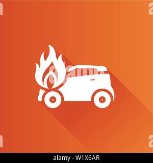 Car on fire icon in Metro user interface color style. Automotive accident accident Stock Vector
